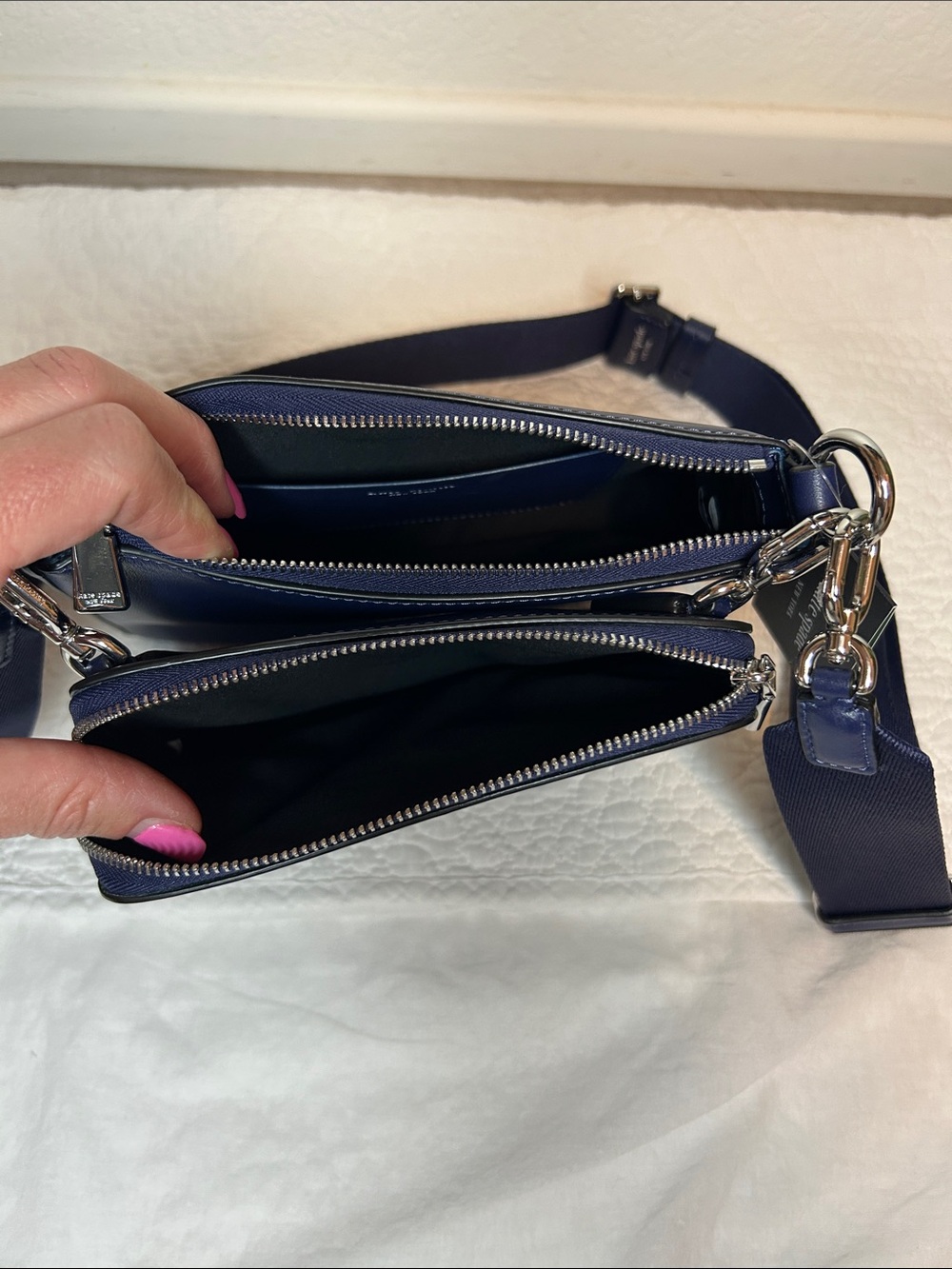 kate spade navy leather crossbody dual with silver hardware nwt - Picture 3 of 8